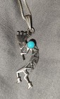Kokopelli Pendant With Turquoise Ball On A Silver Chain Necklace