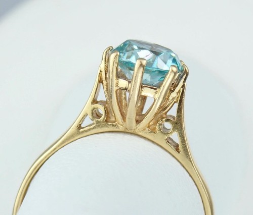 Radiant Vintage 1960s 18K Gold Blue Zircon Solitaire Engagement Ring Size 6.5 - Picture 17 of 24