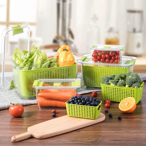 Obst Gemüse Vorratsbehälter, 4 Stück Frischebehälter für Kühlschrank mit Li... - Bild 6 von 8