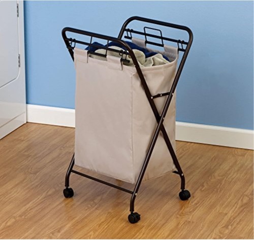 Household Essentials 7172 Rolling Laundry Hamper with HAMPER, Natural/Bronze - Picture 3 of 4