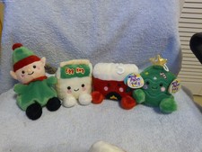 4 Christmas Palm Pals Jolly Elf, Emery Egg Nog, Cozy Fireplace, Jubilee Tree New