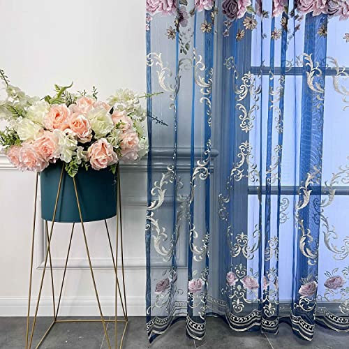 Exquisite European Embroidered Floral Sheer Curtains Rod Pocket Transparent - Picture 5 of 7