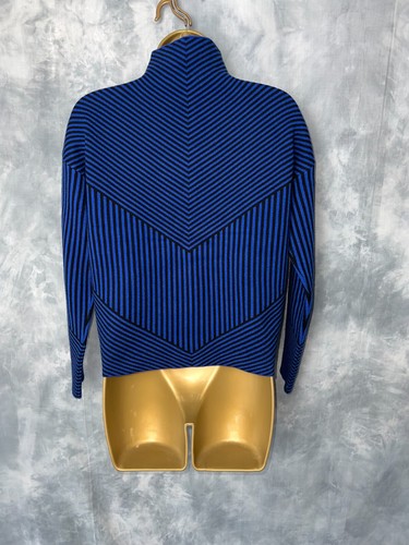 TAHARI Black Dark Blue High Neck Relaxed Knit Striped Jumper Sweater Size S UK 8 - Picture 8 of 9