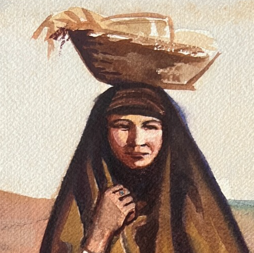 Antique Original Drawing Woman Portrait Orientalist, Africa signed - Picture 3 of 8