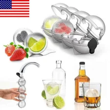 4 Cavity Round Ice Cube Ball Maker Cocktails Whiskey Ice Sphere Mould Party Bar