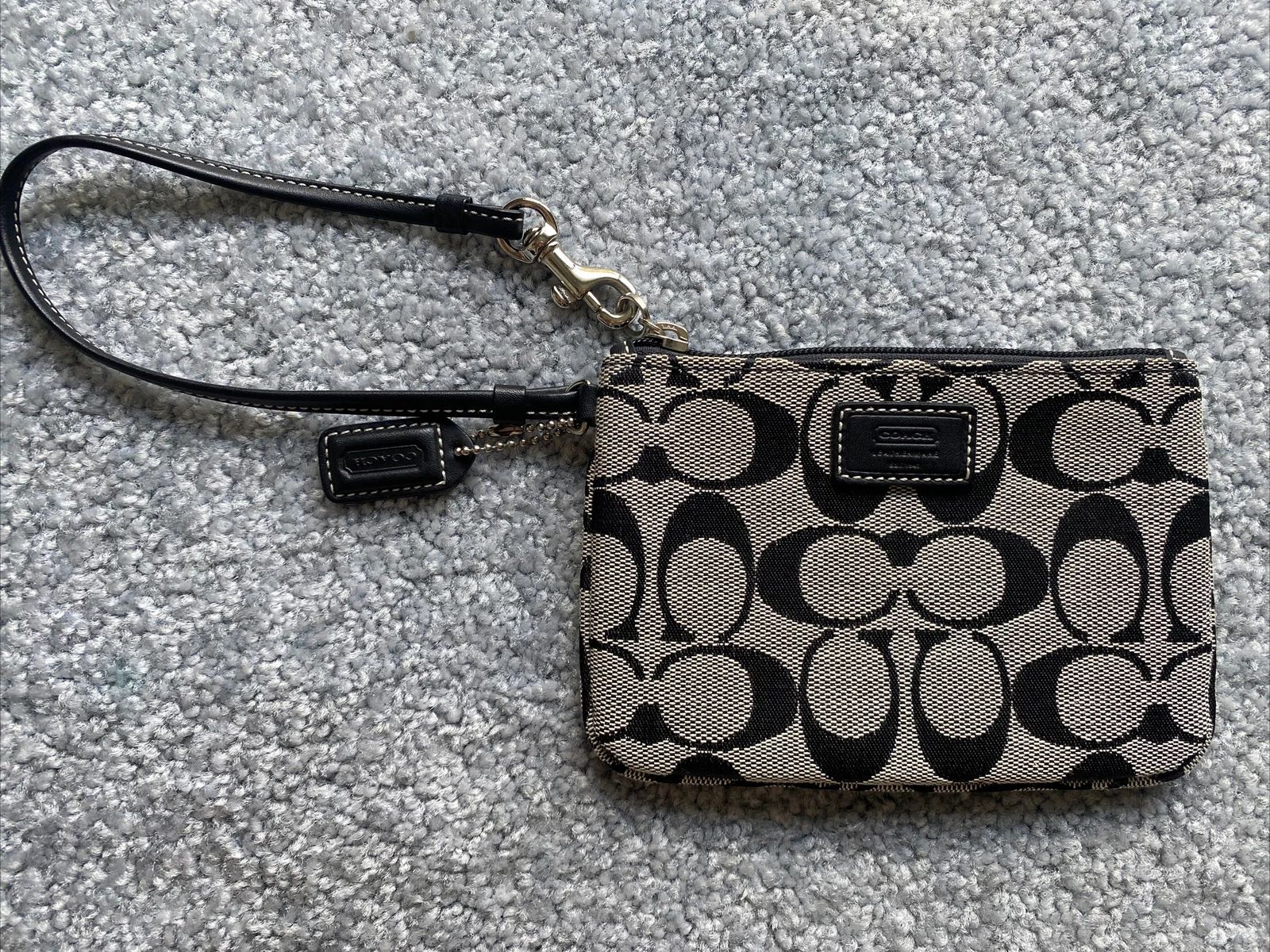 "Piccola Borsa da polso nuova senza etichette Vintage Coach Firma C nera grigia con cerniera 4""x6"""