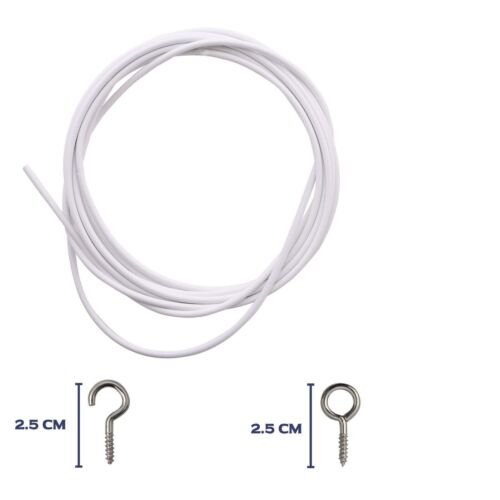 NET CURTAIN WIRE WHITE window cord cable Voile plus Hooks and Eyes - Picture 11 of 29