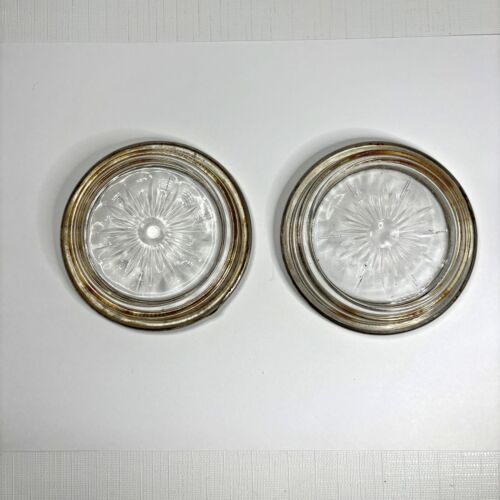 Juego de 2 posavasos Starburst de cristal plateado firmados por Leonard vintage mediados de siglo - Imagen 2 de 4