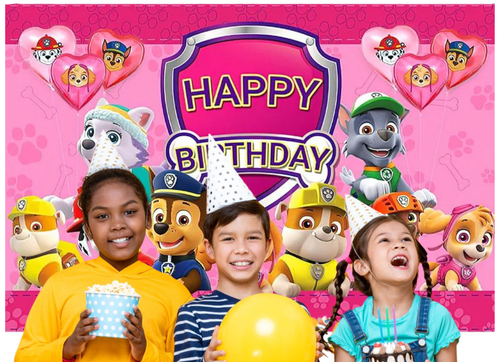 Paw Patrol 3 x 5 Foot Happy Birthday Pink Puppy Backdrop Photo Banner Decor - Picture 3 of 6