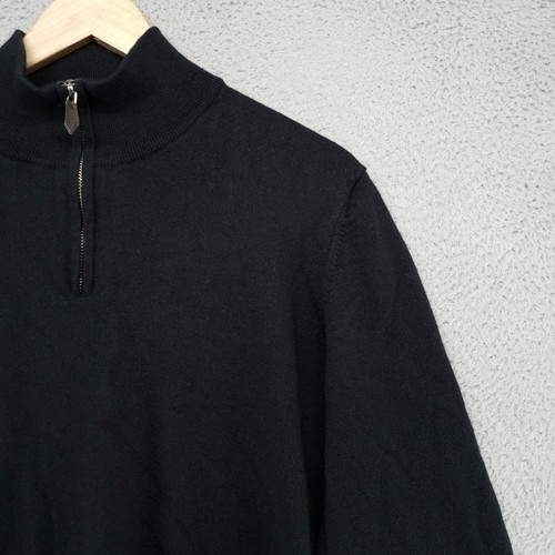 Bloomingdales Mens Store 100% Merino Wool L Black 1/4 Zip Mock Neck Sweater - Picture 3 of 14