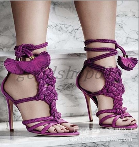 Hot Fashion Womens Open Toe Bandage Tassel Shoes Hollow High Heels Party Sandals - Picture 8 of 10