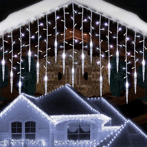 Christmas 96 LED Icicle Falling Rain Curtain Fairy String Light Ice Pendant Lamp - Picture 21 of 23