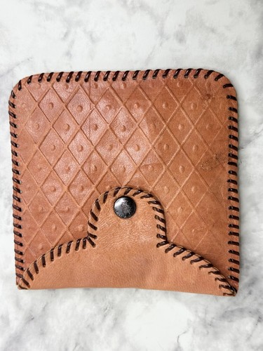 Mallorca Leder Mini Tasche Handarbeit geprägt genäht Souvenir 4x4" - Bild 2 von 9
