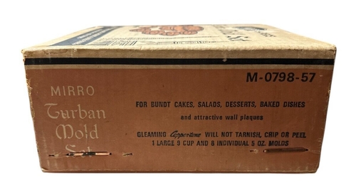 VINTAGE MIRRO Coppertone Turban Mold Set 9 Pcs w/Box 1 - 9 Cup + 8 - 5 oz Molds - Picture 5 of 5