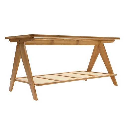 Glass Tabletop Coffee Table Log Color Coffee Table W/Storage Shelf Living Room - Picture 13 of 16