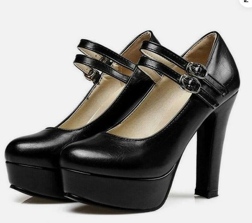 Womens Mary Jane Platform Buckle Ankle Strap High Block Heel Dress Shoes - Picture 13 of 15