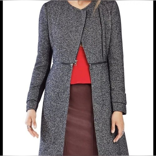 BCBGMAXAZRIA JARRETT TWEED JACKET COAT Black Grey Tweed Size M - Picture 2 of 12