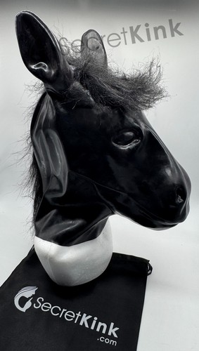 Schwarze Latex Pony Haube Maske - Pferd Fetisch Cosplay BDSM Rollenspiel Kostüm Ausrüstung - Bild 3 von 10