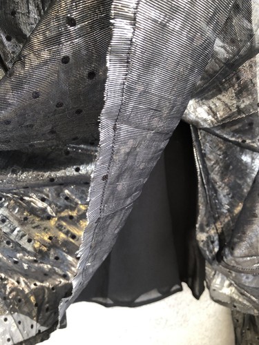 French Connection Kleid UK 8 Schwarz Punkte Silber Metallic Streifen Knielang - Bild 6 von 11