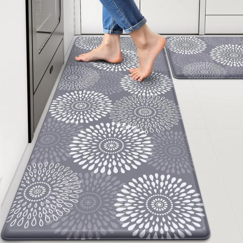 Cushioned Anti-Fatigue Kitchen Mats Set, Non-Slip Waterproof Grey Rugs 17.3"x30" - Picture 10 of 12