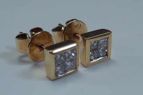 18K Gelbgold Princess Cut Diamant Ohrringe 1ct. tw. - Bild 2 von 6