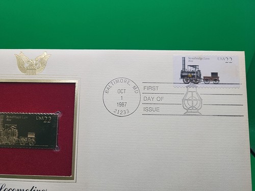 22K GOLDEN REPLICA FDC Locomotive Stourbridge Lion Stamp 1987 - Picture 3 of 3