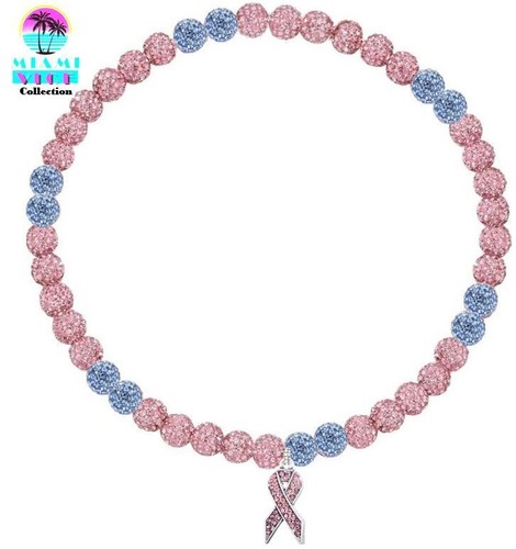 Iced Rhinestone Disco Ball Pollyanna Baseball Chain Necklace Pink Ribbon Pendant - Bild 1 von 2
