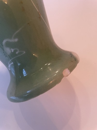 Vintage Green Veined Ceramic Vase Twin Handled Art Deco Italian Vibe - Picture 7 of 7