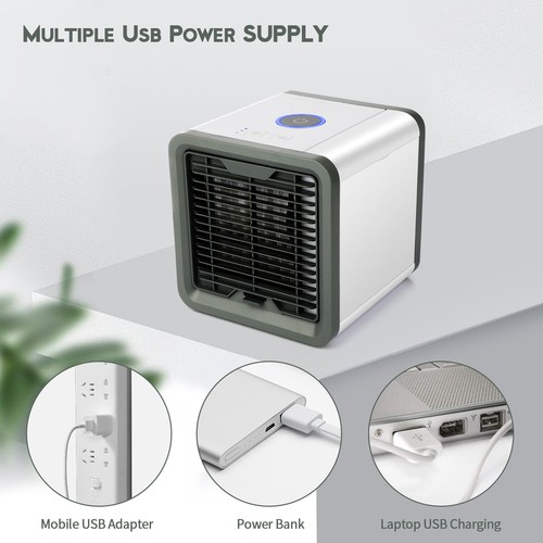 Portable Air Cooler Fan Mini Air Conditioner USB Cooling Fan Desk LED Light Fan - Picture 7 of 7