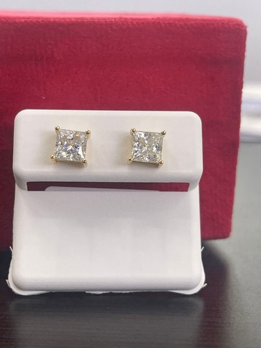 Sterlingsilber mit VVS Moissanit Prinzessin Schnitt Quadratische Ohrringe - Bild 4 von 7