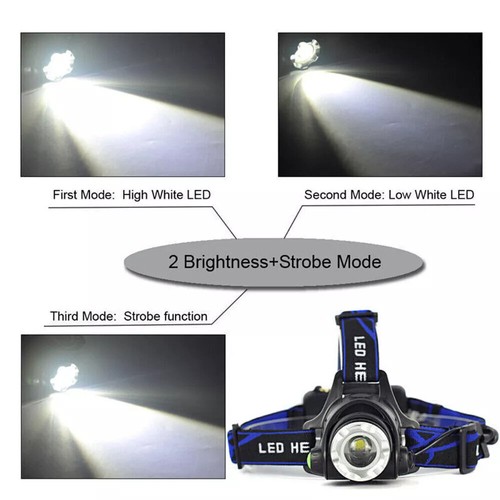 LED Stirnlampe 100000LM Super Hell Wiederaufladbar Kopflampe 3 Modi+2 Akkus - Bild 15 von 17