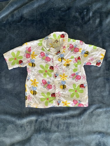 size 2 girls Pyjama Top cotton button-up shirt Butterflies Ladybugs comfy sleep