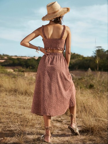 Skirt Ruched Animal Print Midi Maxi & tie top SET Sz Lg dress dutton sexy RESORT - Bild 4 von 7
