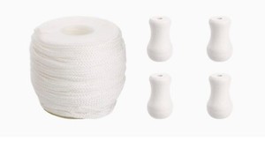 1Roll Braided White Blind Lift/Pull Cord with 4 Pieces Wooden Pendant for Window
