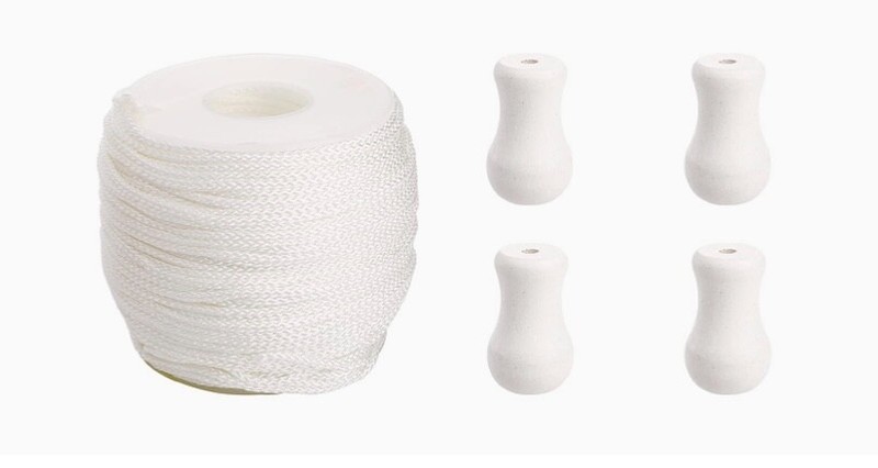 1Roll Braided White Blind Lift/Pull Cord with 4 Pieces Wooden Pendant for Window