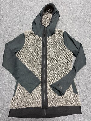 Helly Hansen Jacket Women Small Gray Black Sherpa Pile Fleece Cool Precious Hood