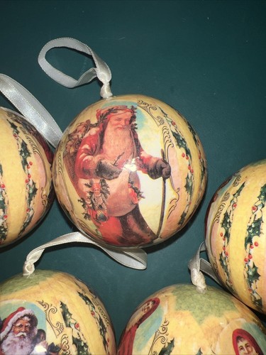 Juego de 5 adornos de bola de Papá Noel de papel maché decoraciones navideñas - Imagen 6 de 6