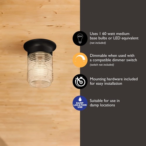 587220 Jelly Jar 1-Light Indoor/Outdoor Flush Mount Ceiling Light Black - Picture 3 of 11