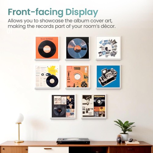 12-inch Clear Acrylic Vinyl Record Shelf Wall Mount 6-Pack Floating Album Dis... - Picture 8 of 9