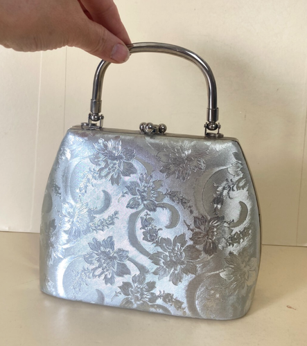 Borsa rigida vintage argento manico superiore motivo jacquard floreale occasione Wea
