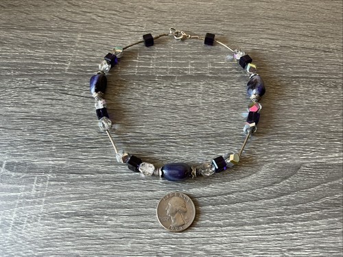 Choker Necklace Amethyst Nugget Glass Bead Y2K Artisan Aurora Borealis 15 inch - Picture 18 of 20
