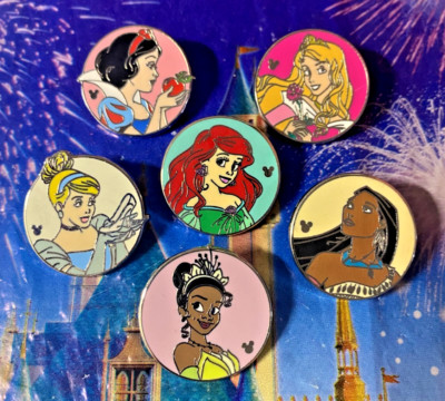 👑 2019 Disney Princess Circles Hidden Mickey 6 Pin Complete