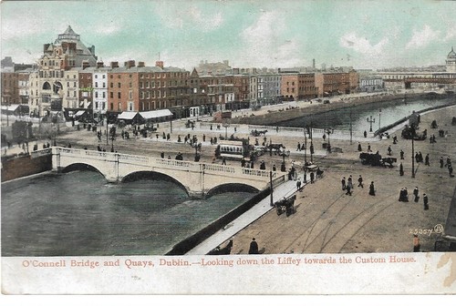 O'CONNELL BRIDGE & QUAYS DUBLIN POSTCARD WITH PARCEL POST REVERSE REF 4432