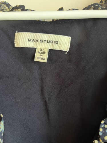 Max Studio XL dunkelblau gelb Blumen Stufen Maxikleid Bauern Cottagecore Fair - Bild 6 von 8