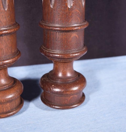 25" Pair of French Antique Solid Oak Wood Support Posts Pillars w/Flat Backs - Picture 7 of 12