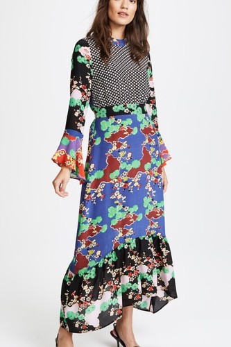Rixo Chrissy 100% Silk Patchwork Mixed Fabric Dress Size M/UK 12 RRP £315