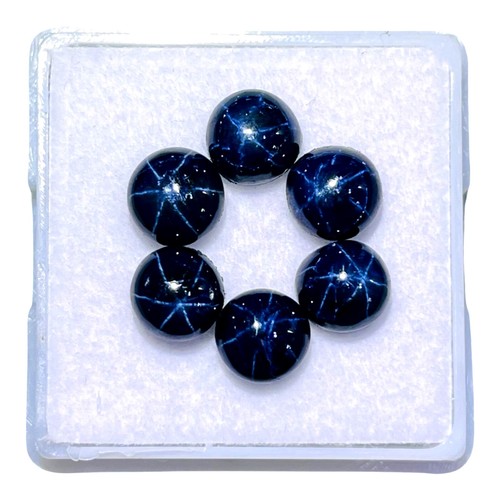 6 Pcs Natural Star Blue Sapphire 6mm Round Loose Cabochon Gemstones Lot - Picture 2 of 13