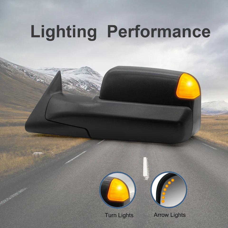 Par de espejos retrovisores de remolque mejorados para Dodge Ram 1500 1994-1997 señal de flecha eléctrica izquierda+derecha Foto 3 de 4