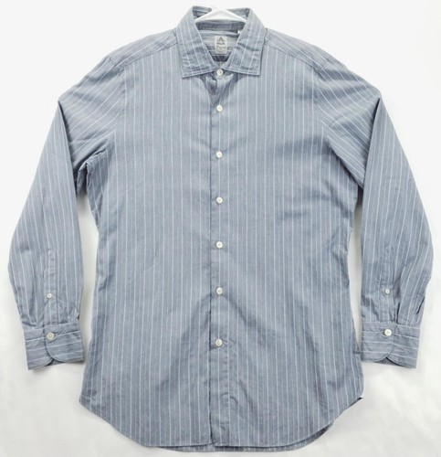 Finamore Napoli Dress Shirt Men 16.5/42 Gray Striped Cucita A Mano Made in Italy