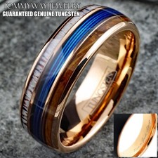 Personalized Tungsten Blue Fishing Line-Whiskey Barrel-Deer Antler Band Ring